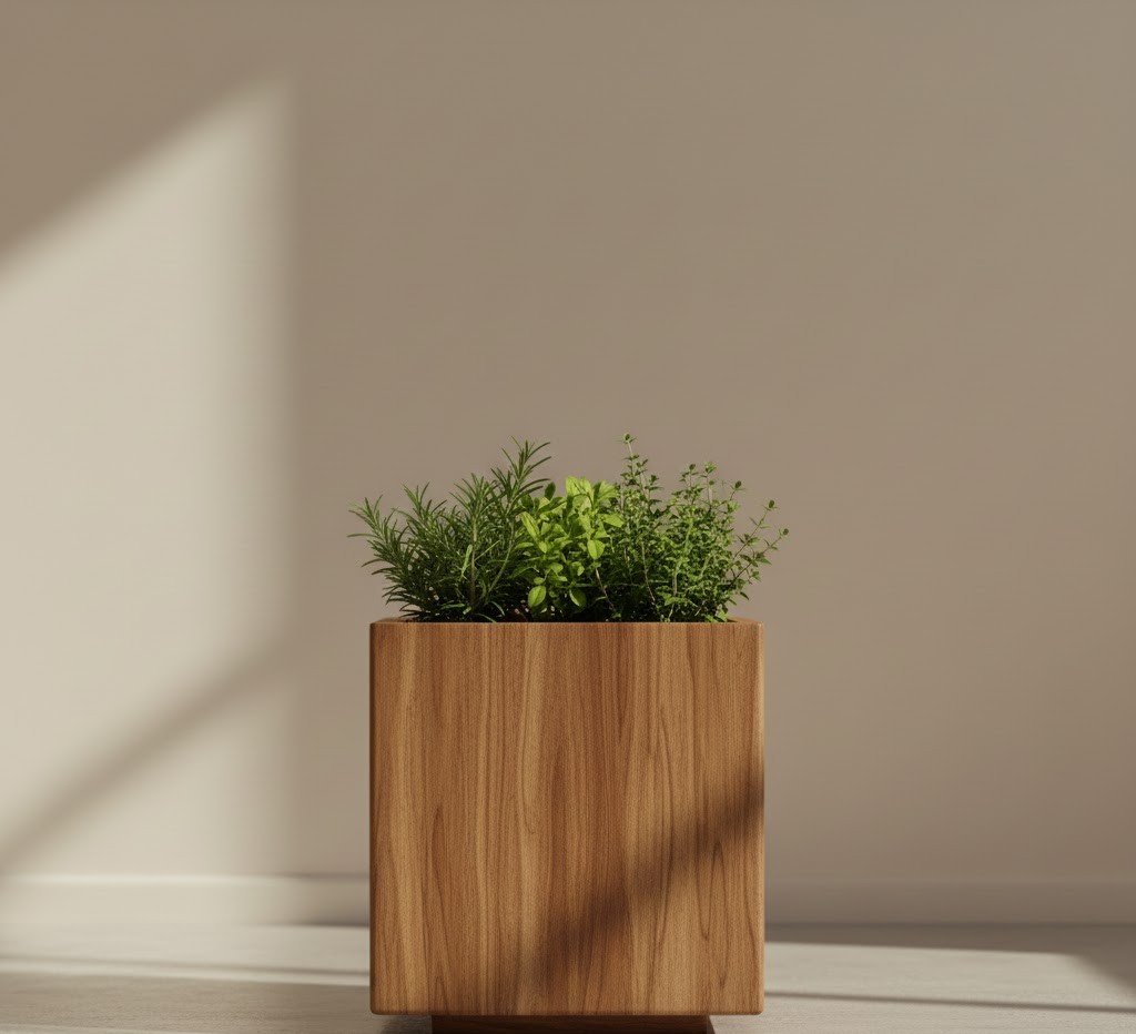 Vierkante houten plantenbak voor moderne tuinen